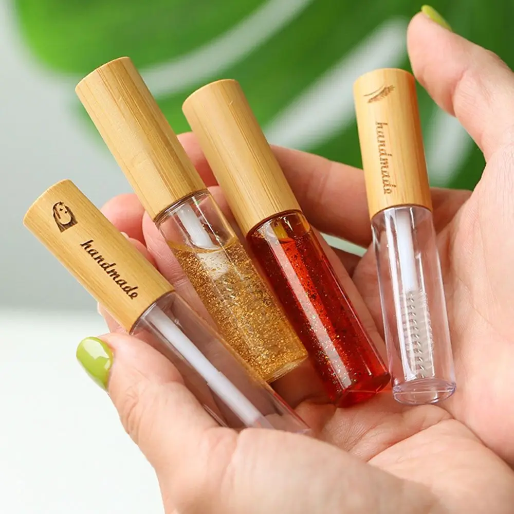 Simple With Brush Mascara Container Bamboo Lid Vials Bottle Cosmetic Container Compact Refillable Bottle Lip Gloss Case Travel