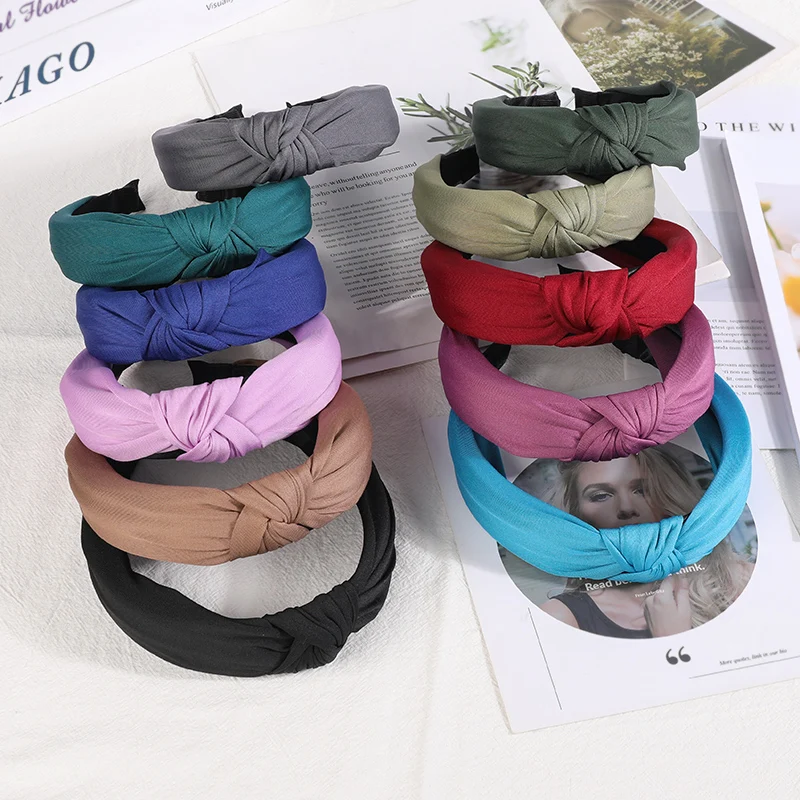 New Headbands for Women Girls Knotted Hair Band Solid Color Hairband Simple Hair Hoop Retro Makeup Headwear Hair Accessories