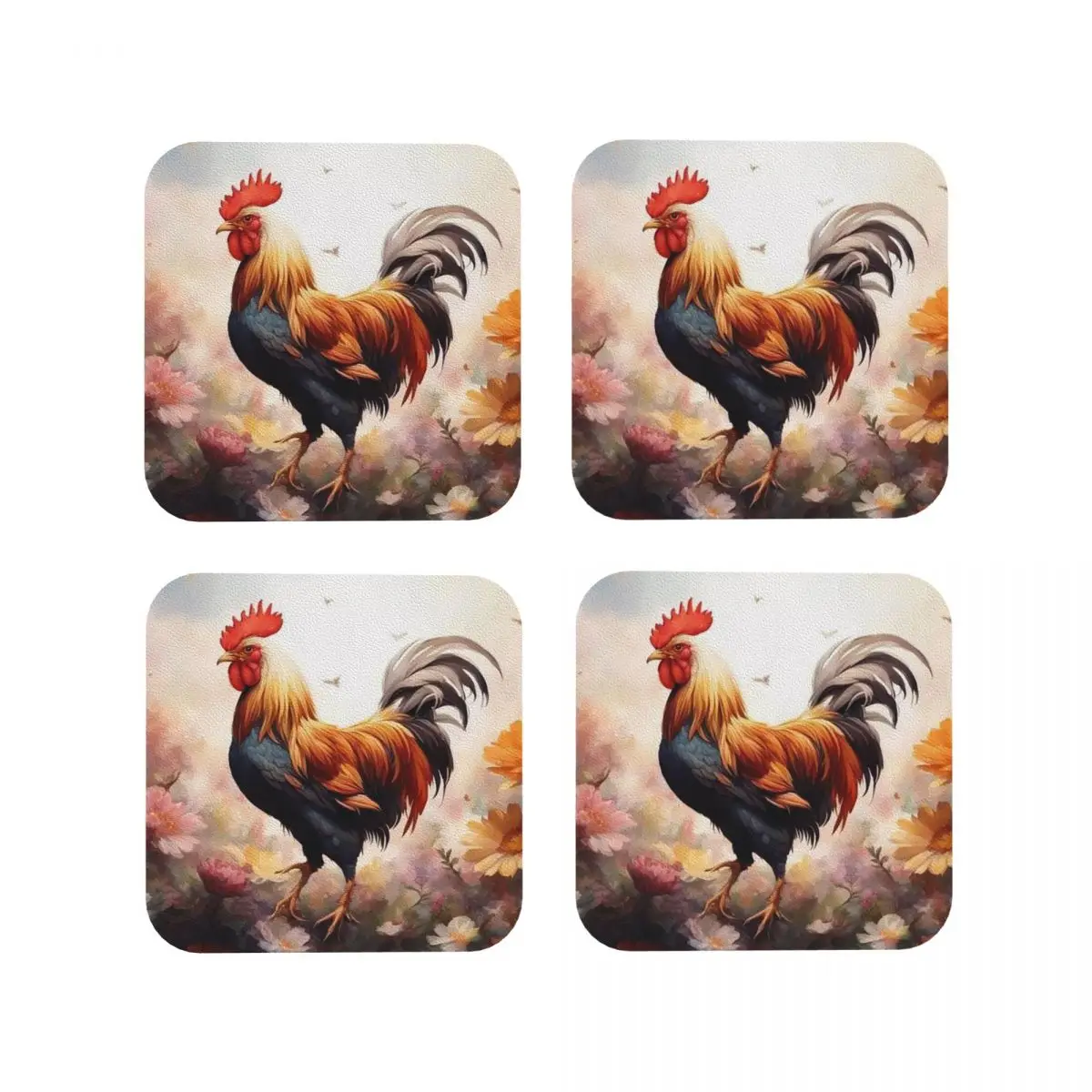 Rooster Hen Picture Coasters Coffee Mats Mug Cup Placemats Tableware Pads for Home Kitchen Dining Bar