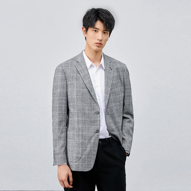 

Удобный повседневный мужской клетчатый пиджак на весну-осень, модный, с отложным воротником, длинными рукавами, утепленный, для взрослых