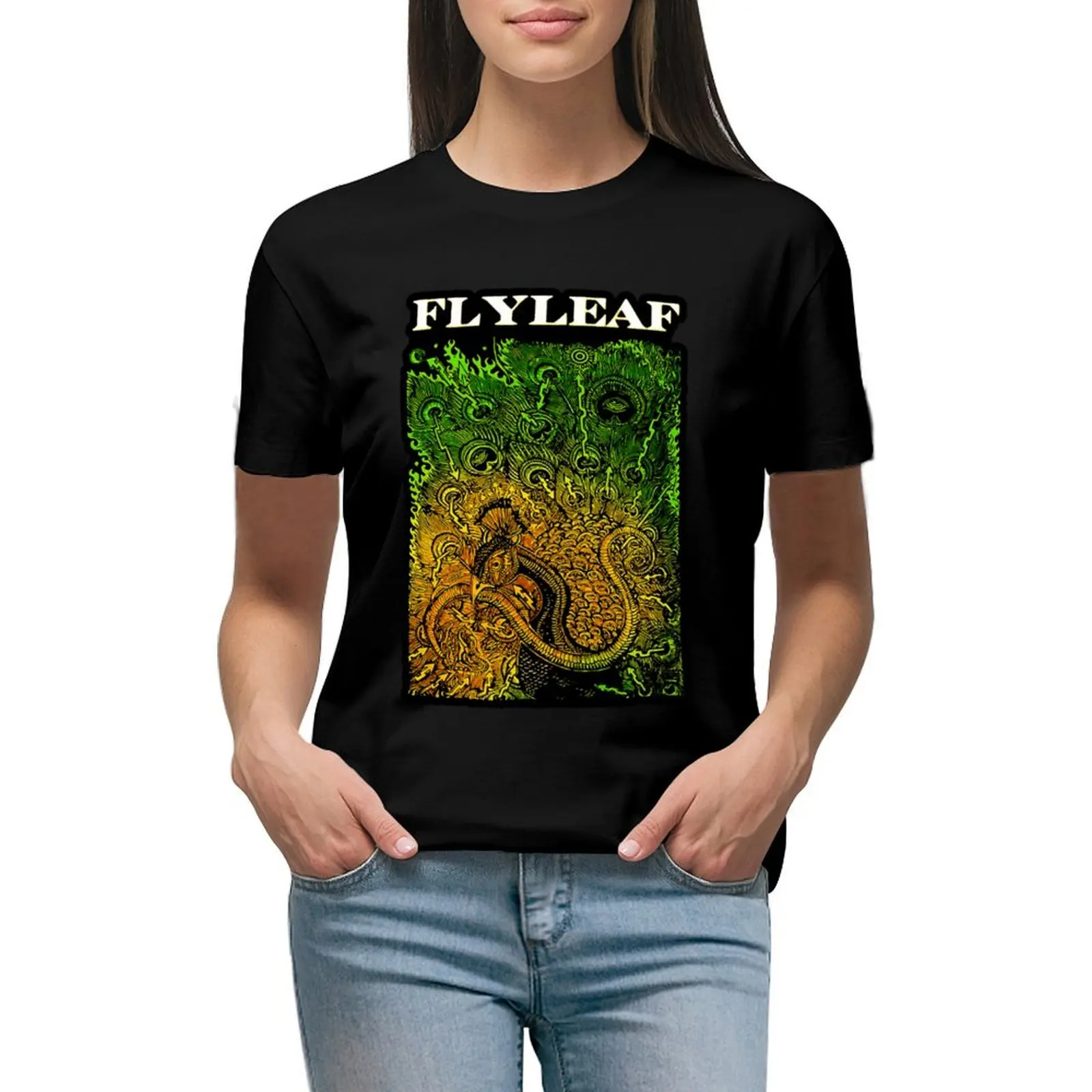 

golden peacock snake Flyleaf T-shirt tees Aesthetic clothing summer top Women's cotton t-shirt