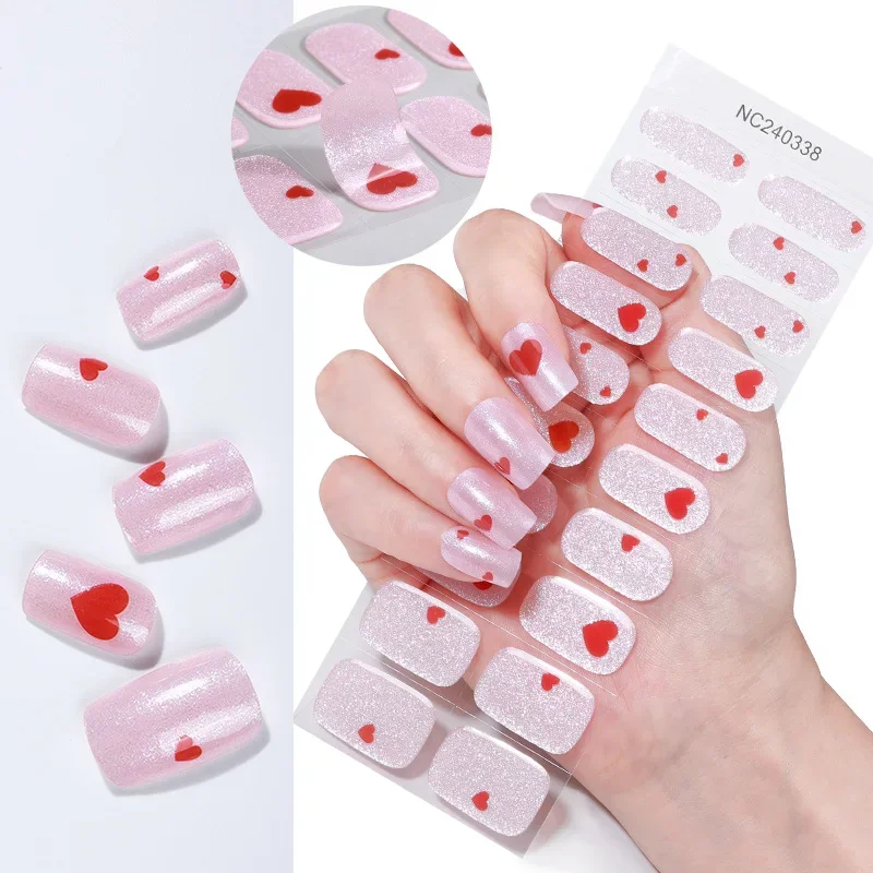 20Tips Semi Curing Gel Nail Patch Slider Long-acting Gradual Change Love  Aurora Full Set of Gel Nail Stickers UV Lamp Needed