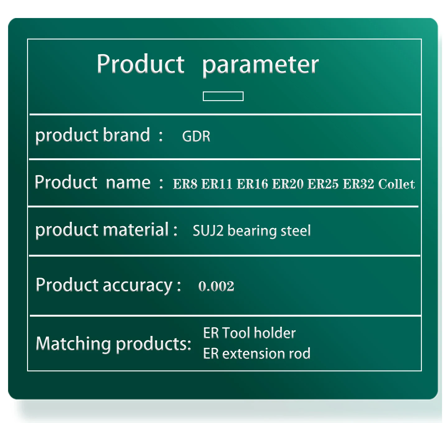 GDR ER Spannzangenfutter SUJ2 Material 0,002mm Genauigkeit für ER8 ER11 ER16 ER20 ER25 ER32 ER40 Werkzeughalter – Detail 1