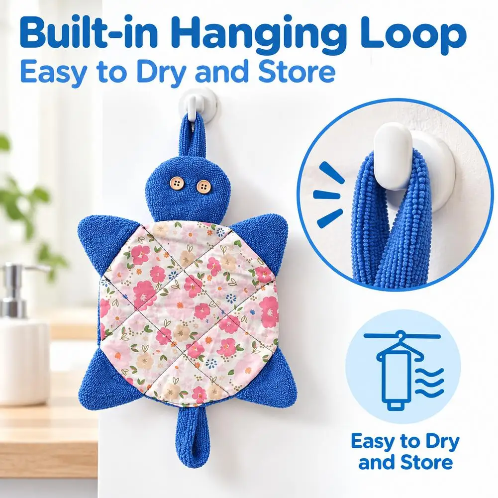 Turtle Towel Super Soft Towel Hanging Hand Towel Water-absorbing for Kitchen Countertop Floor Cleaning Reusable Cleaning Cloth