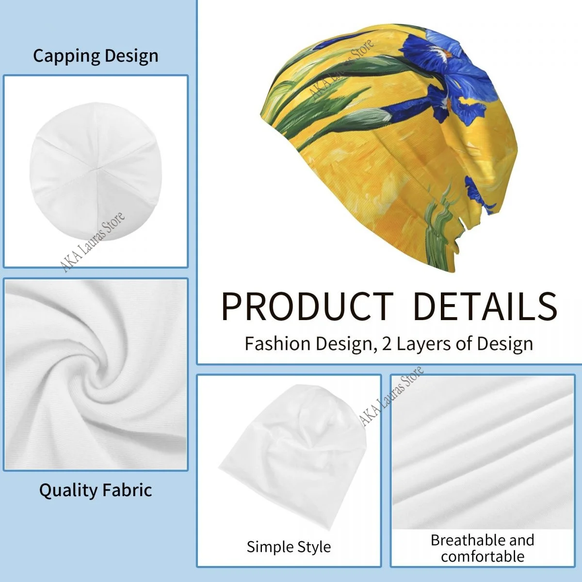 القزحيات 2 فان جوخ الرجال النساء بيني يندبروف قبعة تزلج طبقة مزدوجة النسيج بونيه قبعة #4