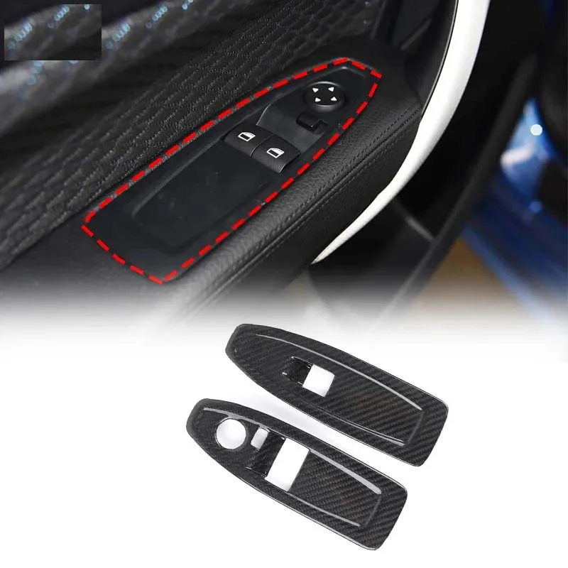 Real Carbon Fiber Car Window Lift Switch Cover Trim Sticker Car Accessories For BMW 1 2 Series F20 F21 F22 F45 F46 2014-2019 LHD