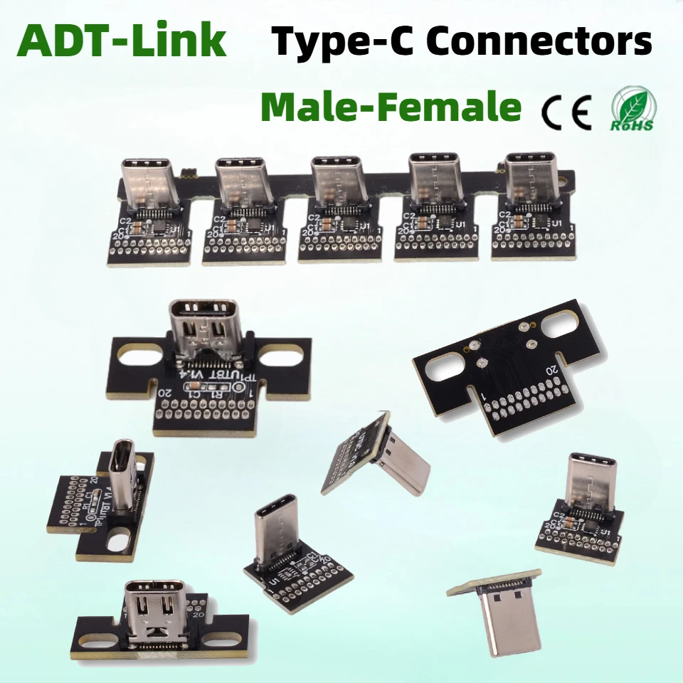 USB2.0 3.0 3.1 Type C 8/16/20PIN Breakout Board 90° Up Down Angle Male Female USB-C Connector Adapter Type C PCB Converter Board