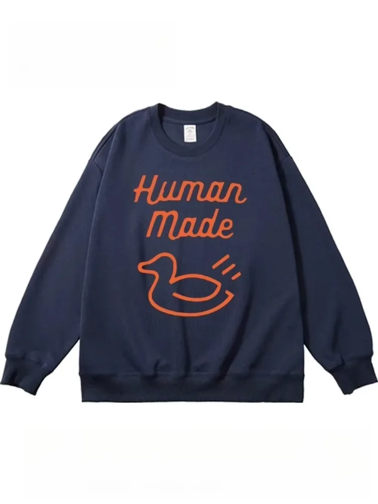 Human Made Duck Graphic Sweatshirt Cute Print Long Sleeve Casual Couple Streetwear Unisex Pullover Top