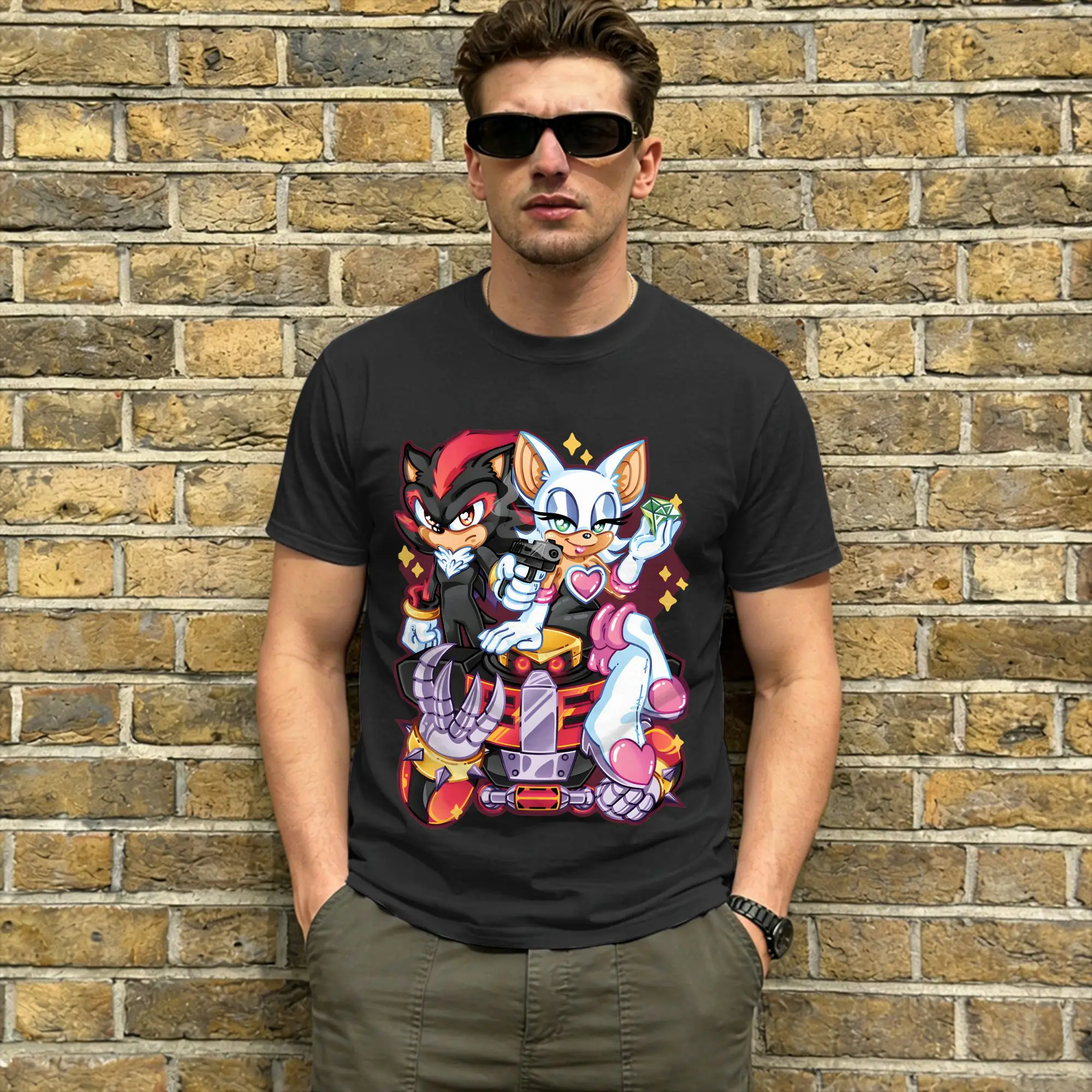 Novelty RouGe The Bat T-Shirt for Men Round Collar Pure Cotton T Shirts  Short Sleeve Tees Graphic Printed Tops