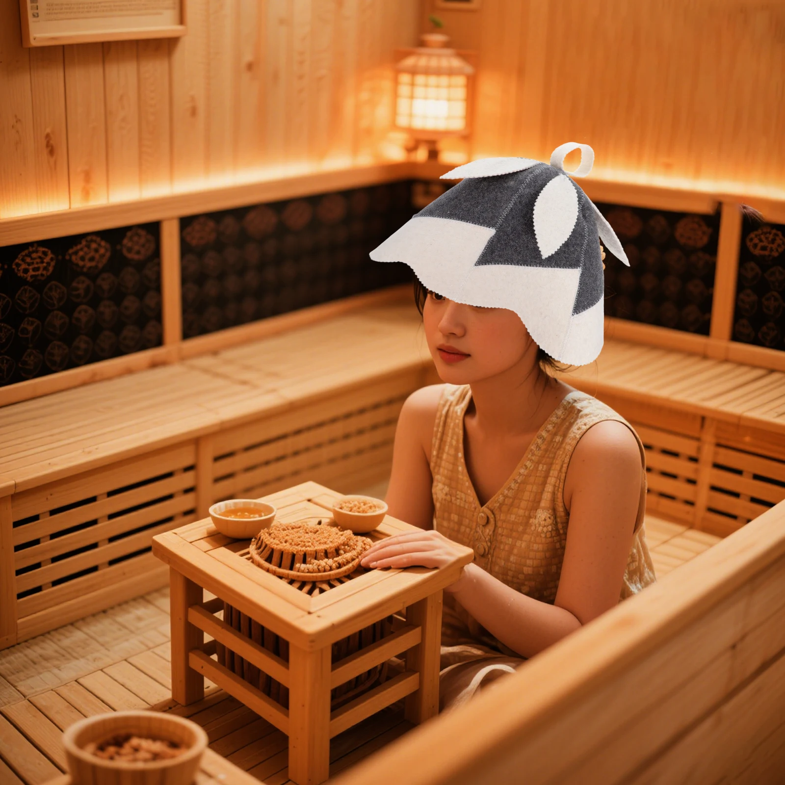 

Felt Leaf Hat Bath Absorbent Heat Cap Sauna Hats Absorbent Women Steam Banya Towel Creative Design Lightweight Maintenance
