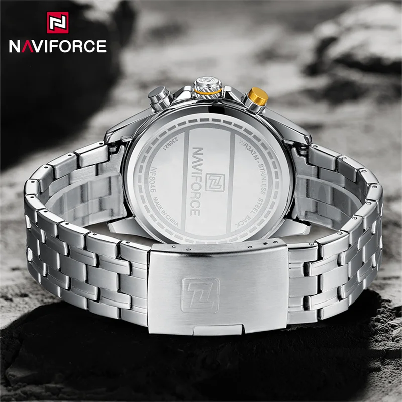 NAVIFORCE Original Luxury Watches For Men Stainless Steel Band Calendar Quartz Wristwatch Waterproof Luminous Clock Reloj Hombre