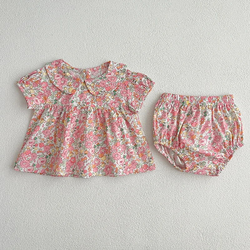 2024 New Summer Toddler Baby Girl Clothes Set Short Sleeved Cotton Printed Shirt+PP Shorts 0-24M Children Clothing Set