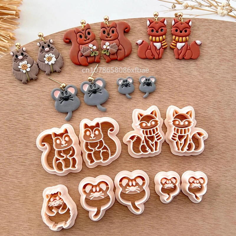 Squirrel Mole Mouse Fox Polymer Clay Cutters Cartoon Animal Ceramic Pottery Clay DIY Earring Jewelry Pendant Mold Making Tools