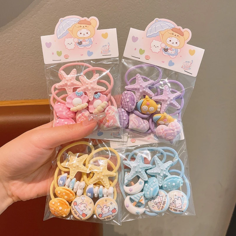 8 Stück Kinder-Haarbänder, rosa Seestern-Muschel-Haarband, Haar-Accessoires, kleine Gummibänder für Babys, haarfreundliche Haargummis für Mädchen