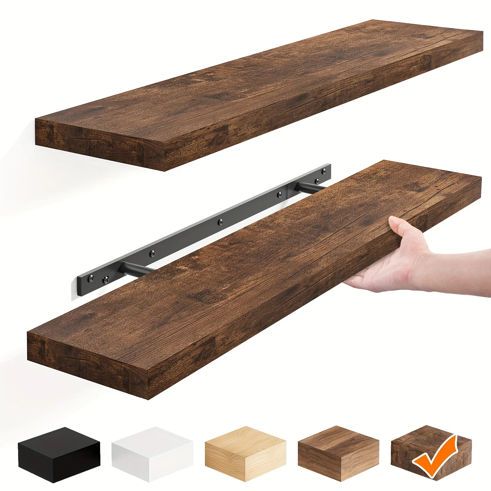 usTOMNK 2/4/6pcs Floating Shelves, 15.7"/19.7"/ 22" Wood Hanging Shelf for Wall, Hanging Book Shelf for Wall Home Decor Living Room And Kitchen, Heavy Duty, Mounted Shelves for Bathroom, Bedroom, Living Room Or Kitchen, Hanging Shelf Decor Bookd