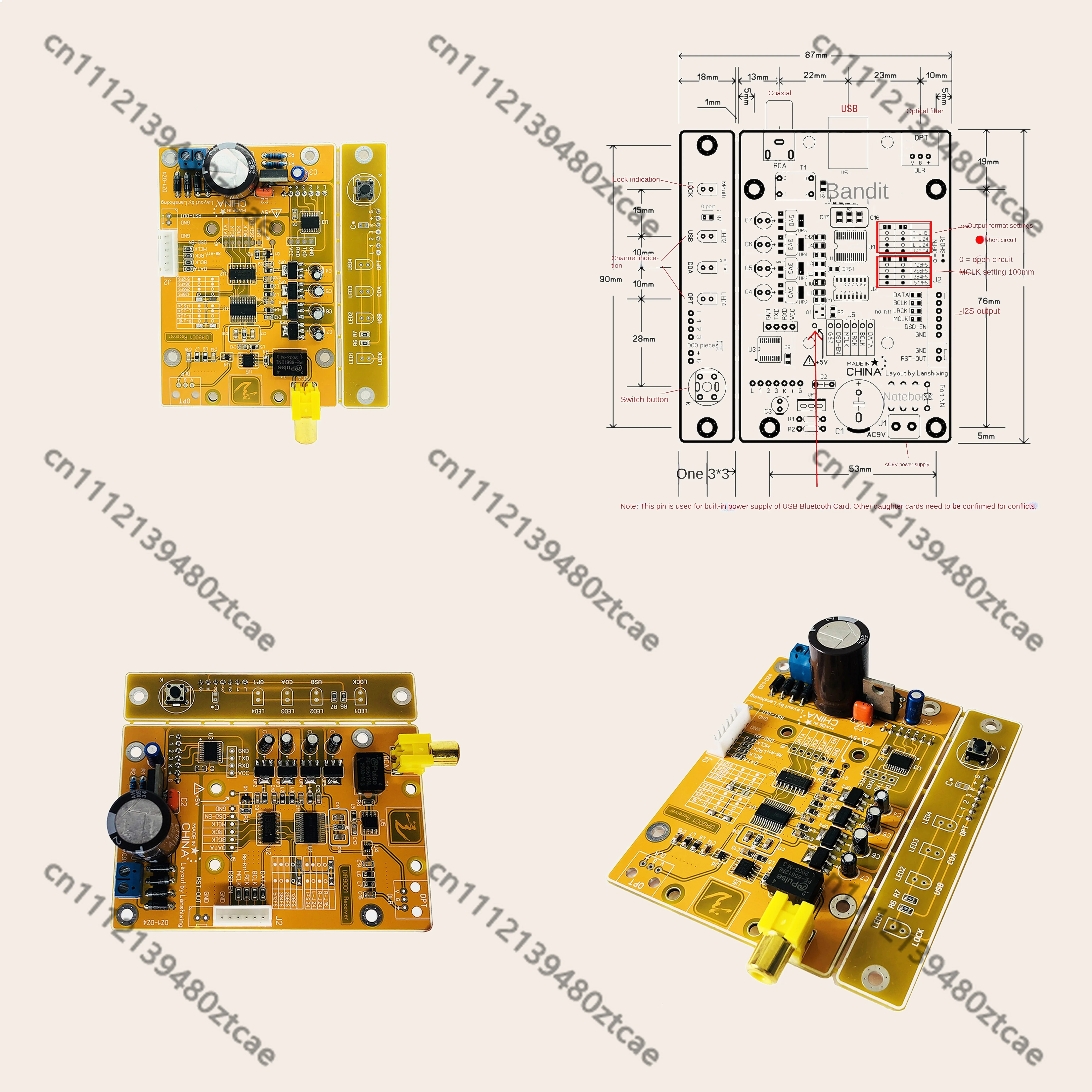 Nvarcher DIR9001 Coaxial Fiber SPDIF to I2S Converter Board USB Bluetooth Receiver 96K 24Bit Audio Card