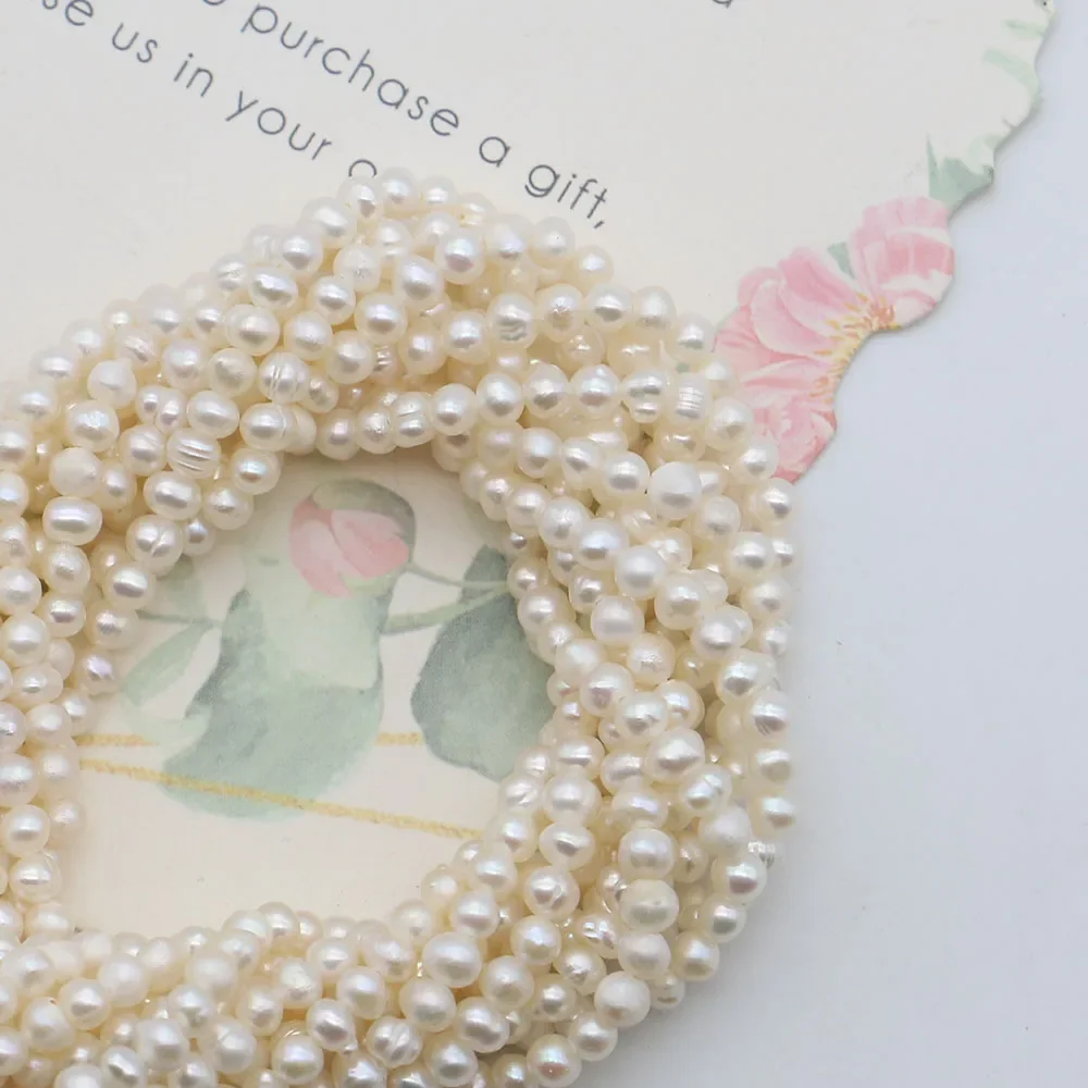 Natural Baroque Freshwater Pearl Round Bead 2-5mm White Punch-Through Pearl Loose Bead 1strand For DIY Necklaces Bracelets Gift