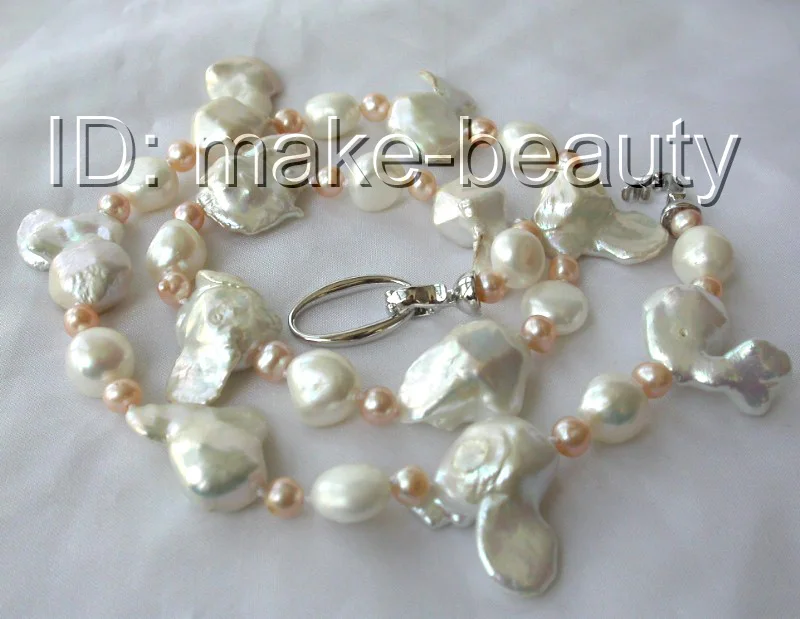 stunning big 33mm baroque white keshi reborn freshwater cultured pearl necklace h1143