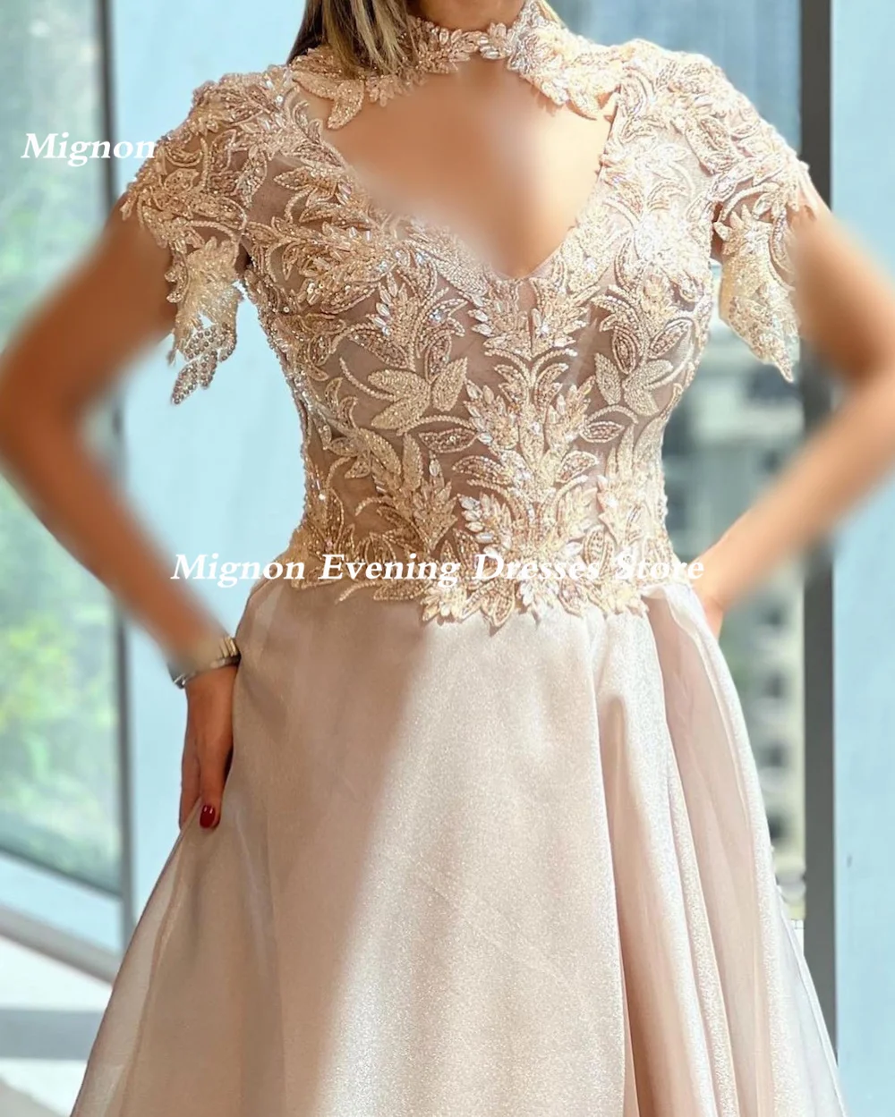 Mignon-vestido de baile com colher linha A, apliques populares, até o chão, formal, elegante, vestido de noite feminino, 2023