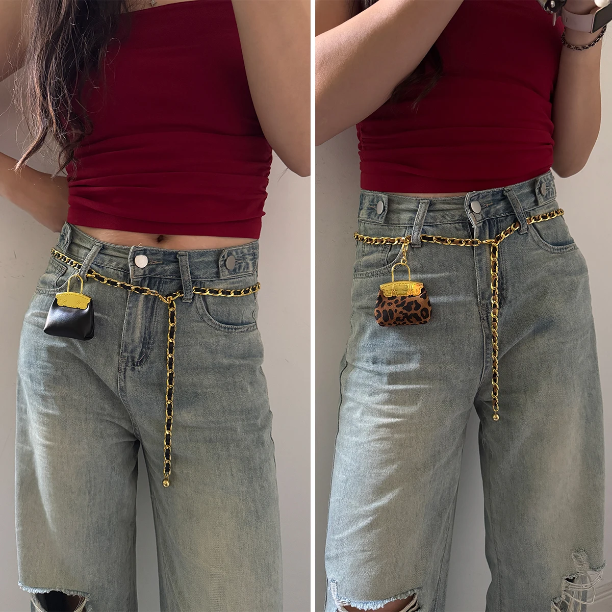 جلد الغزال سلسلة الخصر حقيبة حزام الكتف المرأة حقيبة بحزام الخصر المحفظة موضة الخصر حقيبة انفصال اللعب حزام الخصر #1