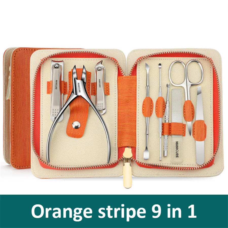 Conjunto de manicure e pedicure, cortador de unhas profissional de aço inoxidável, ferramentas com kit de estojo de viagem