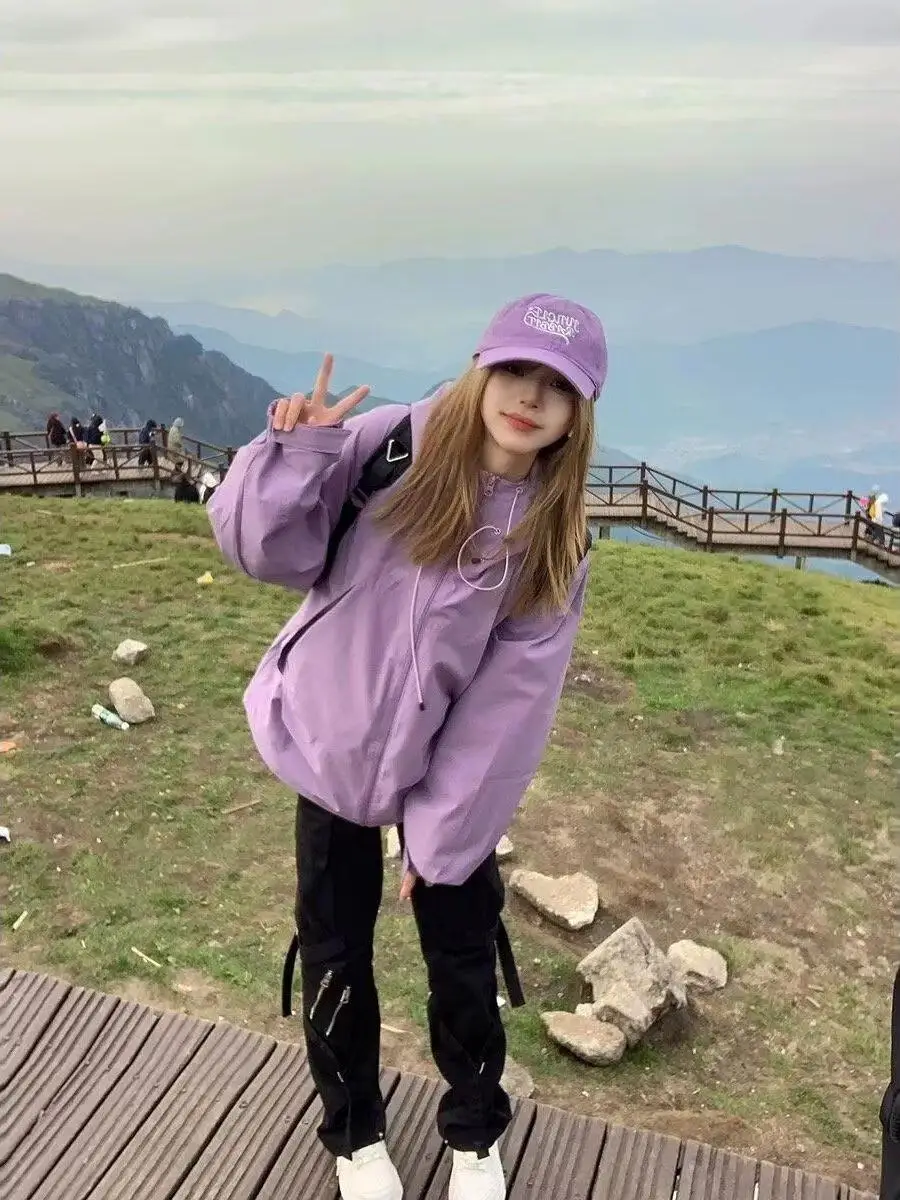 

Ретро-куртка в американском стиле унисекс, оверсайз, повседневная, свободного кроя, для пар, рабочая куртка с капюшоном на молнии, из полиэстера