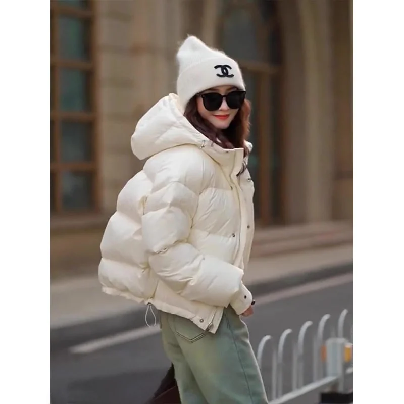 

Ele White ort Women's down Jaet Faionable Bread Sle Coat Sli Commute Wind Polyester Fiber High Densi Du down