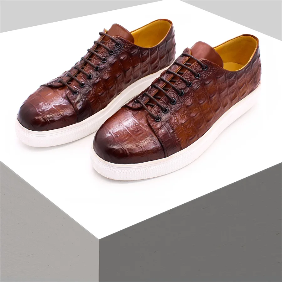 

Men's Crocodile Leather Shoes Luxury Handmade Brown Casual Shoes Lace-up Flat Sneakers Banquet Daily Party Dating Men's Shoes