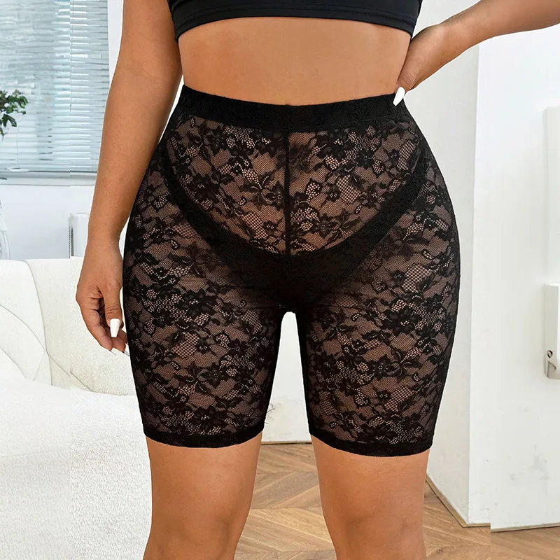 Sexy Lace See Through Women Shorts 2025 Spring Fashion Casual Elastic High Waist Leggings Party Clubwear Bottoms