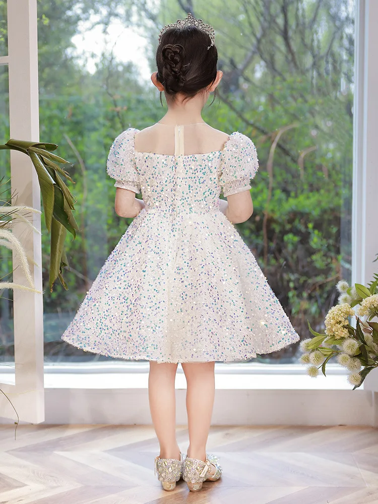 IYEAL Girls\' Sequins Dress Children\'s Princess Dress New Flower Girl Wedding Little Girl Host Piano Performance Dress