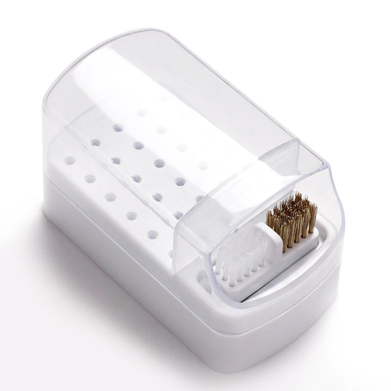 30 Holes Nail Drill Bits Holder Clear Dust Proof Drill Bit Case for Acrylic Nail Drill Bits Storage Nail Tools With Brush