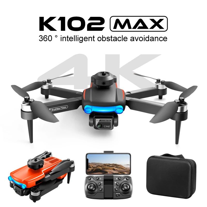 2024 K102 Drone tanpa sikat สูงสุด4 K กล้องคู่ลื่นไหลด้วยแสงหลีกเลี่ยงอุปสรรค Quadcopter ควบคุมระยะไกลโดรน500เมตรสำหรับของเล่นเด็ก