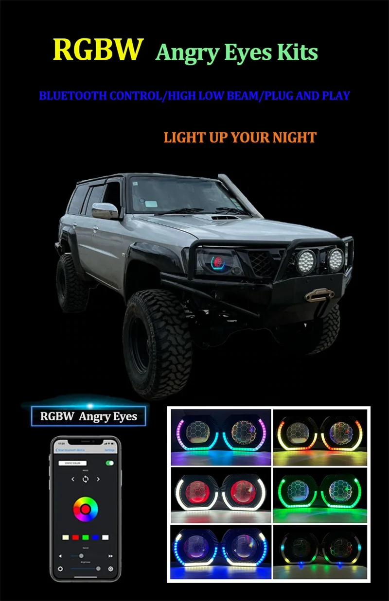 Halo Shroud H4 H7 9005 Blue Coating Bi Led Projector Lens Headlights Retrofit DRL Angry Eye Kits