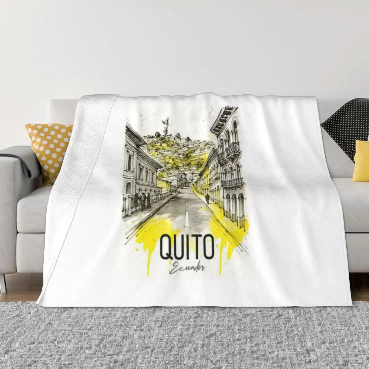Quito Ecuador Calles Coloniales y Vista Virgen Fiesta Suave personalizada Una manta de micropolar ultrasuave