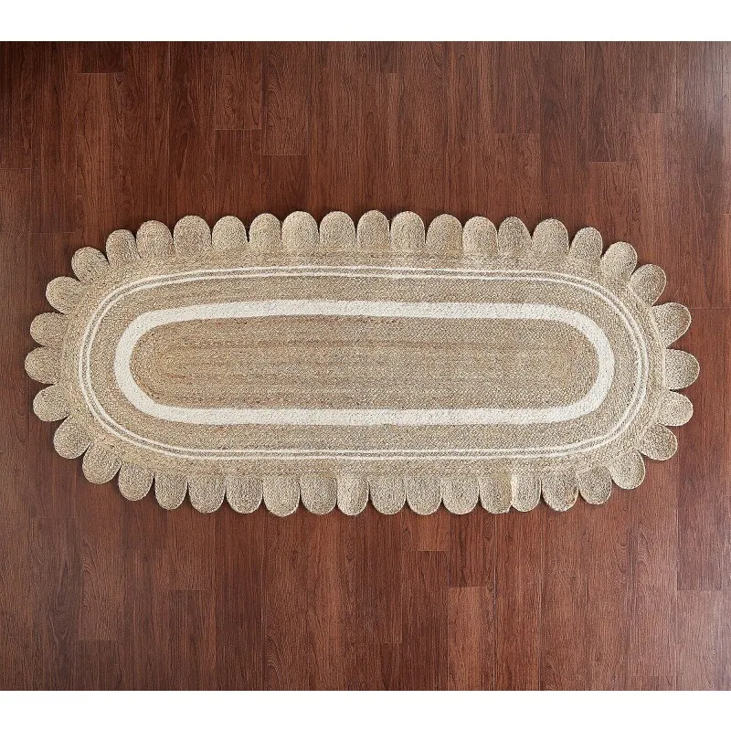 

Rugs Jute Oval Natural Farmhouse Scalloped Edge Jute Rug Braided Modern Carpet