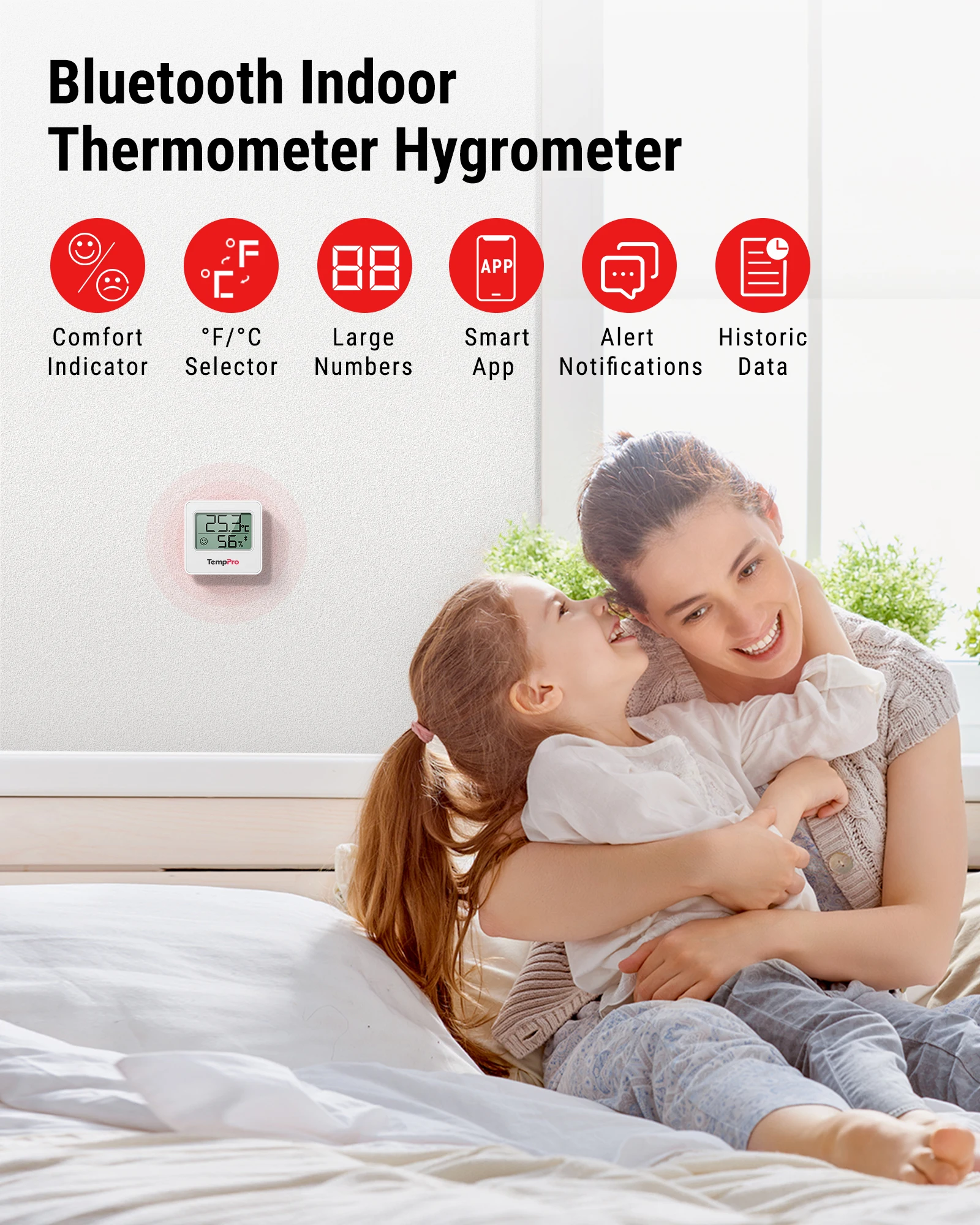 TempPro TP357-3 Bluetooth Thermometer Hygrometer Indoor Digital Temperature Humidity Meter APP Monitor for Home Greenhouse