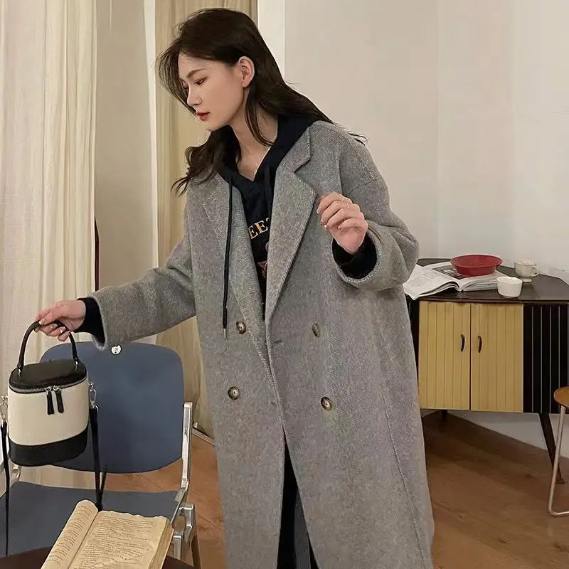 

2024 new Korean fashion double-sided wool coat Korean version hand-sewn high-end sense thin and versatile long coat women