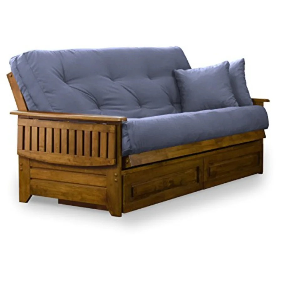 

Brentwood Tray Arm Size Wood Futon Frame and Storage Drawers - Heritage Finish
