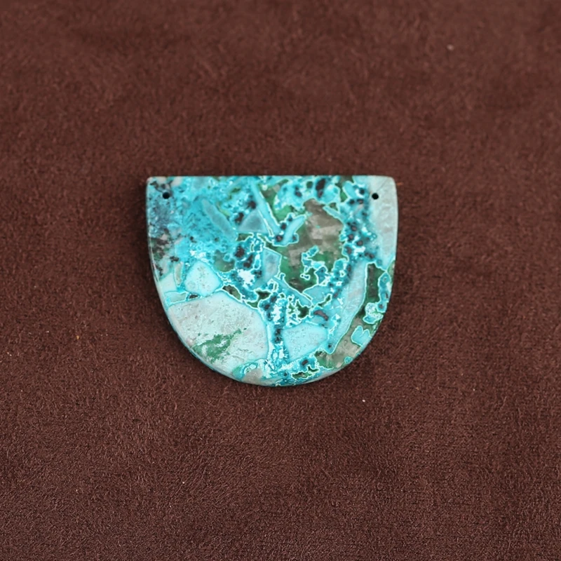 

Полудрагоценные женские серьги ручной работы из натурального камня хризоколла с двойными отверстиями, аксессуары 35x30x3 мм 6,8 г