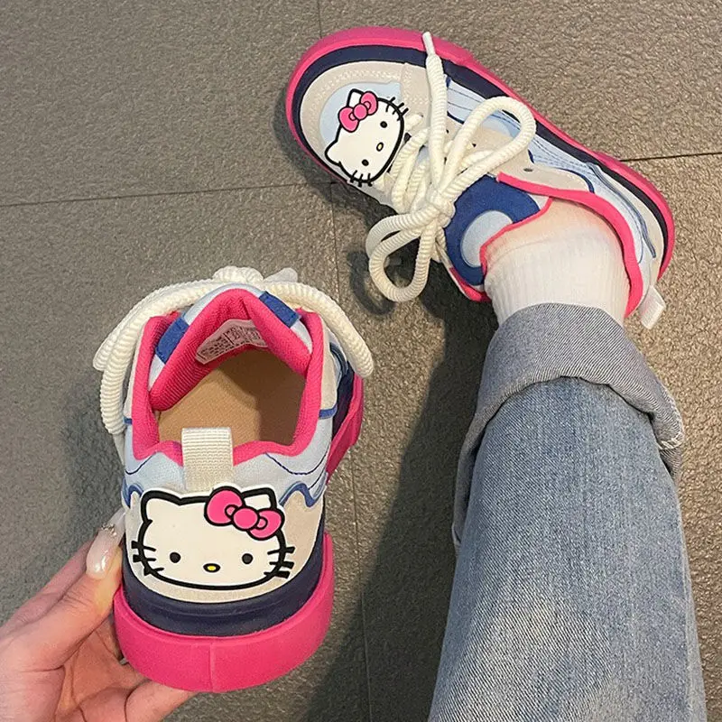 Sanrio Kawaii Hello Kitty Canvas Shoes Women\'s Summer Autumn New Thick Bottom Hong Kong Style White Shoes Sports Shoes Gift