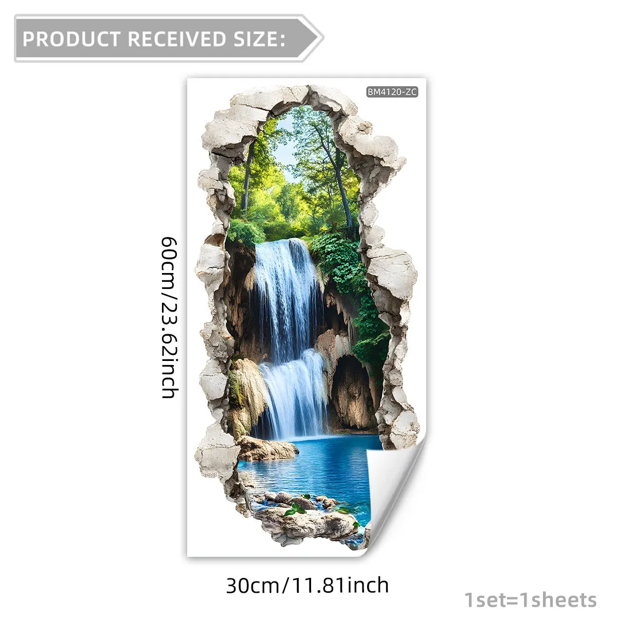 For Nature Themed Rooms Colorful 3D Waterfall Mural Waterproof Wall Art Realistic 3D Effect Vivid Color Details