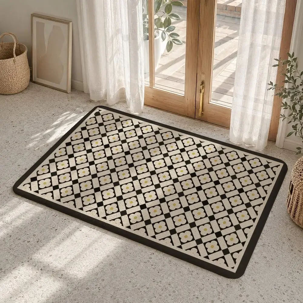 Elegant Vintage Floral Medallions Floor Mat Flannel Rug Non Slip Absorbent Soft Washable For Entryway Bathroom Kitchen Decor
