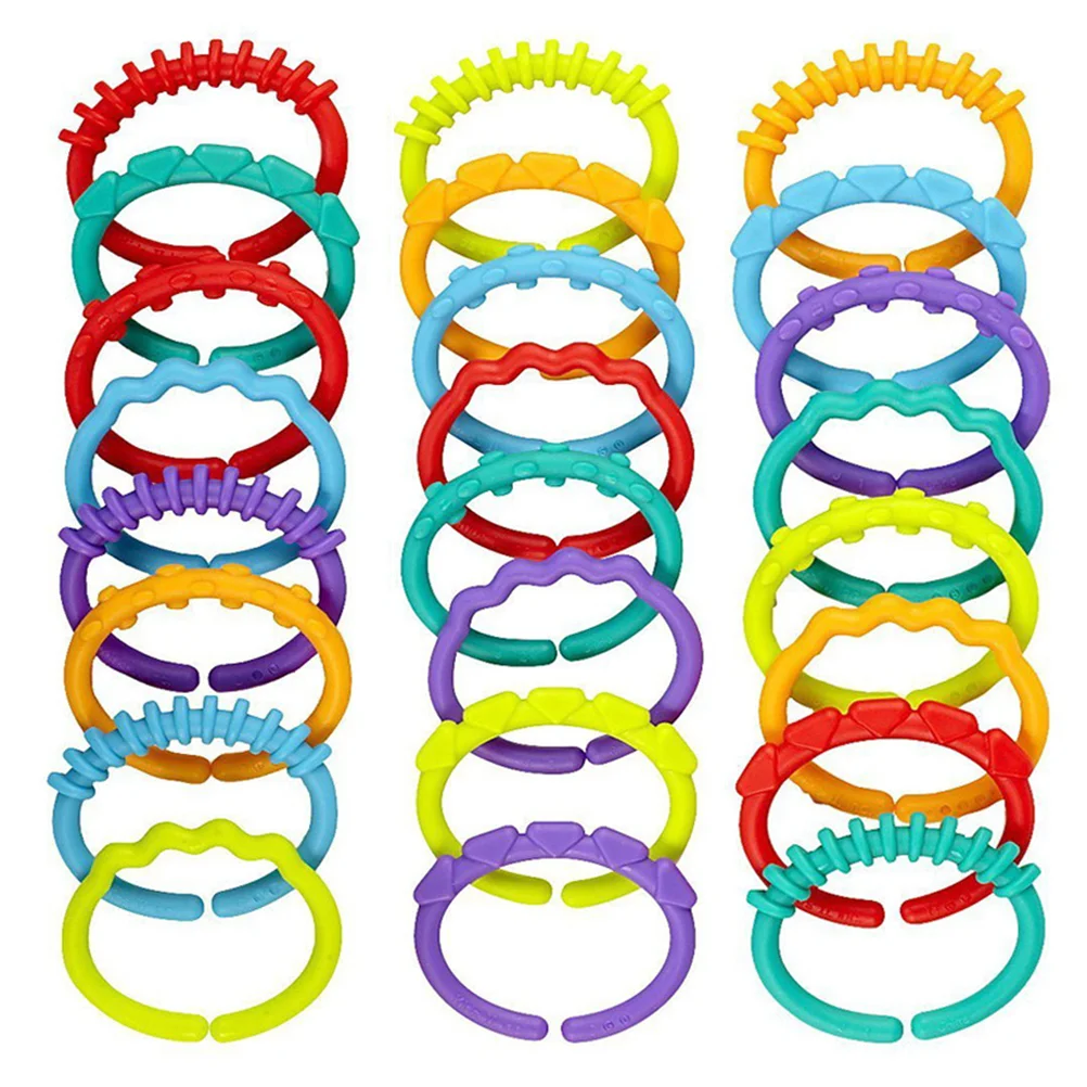 24 Pcs Finger Grasping Toys Stroller Ring Hanging Crib Attach Plastic
