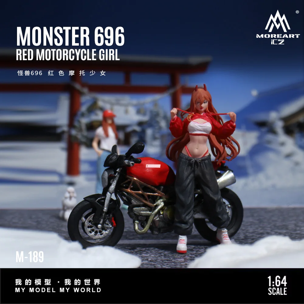 

MoreArt 1:64 696 красный мотоцикл для девочек, модель из смолы, миниатюрное украшение для сцены, подарок и дисплей