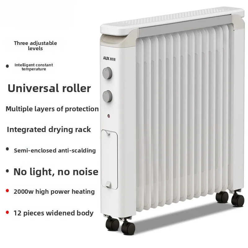 سخان مشعاع مملوء بالزيت، سخان منزلي موفر للطاقة بقدرة 2000 وات مع حماية من الحرارة الزائدة والأطراف، تسخين هادئ، رف تجفيف