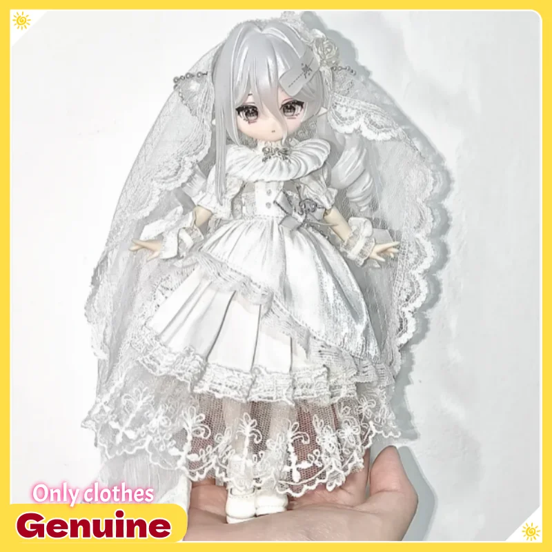 

Come4free To Alice Bjd Doll Clothes Ob11 1/12 White Lace Wedding Dress With Veil Outfit For Collectible Ball Jointed Doll
