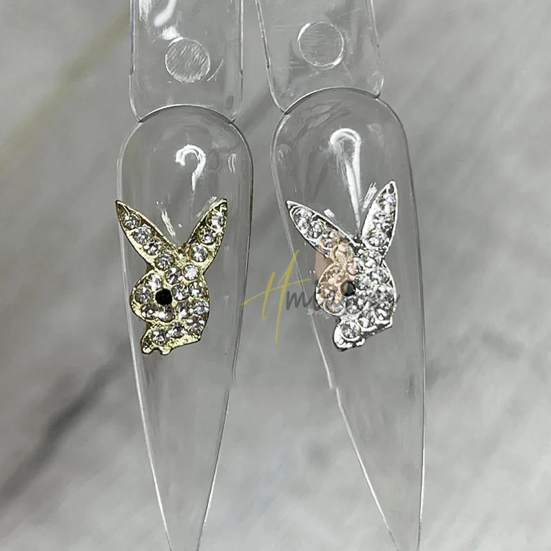 3D Bunny Hoofden Nail Decorations Charms Luxe Alloy Gold Bunny Kawaii Resine Dieren Nail Sieraden Strass Crystal Manicure