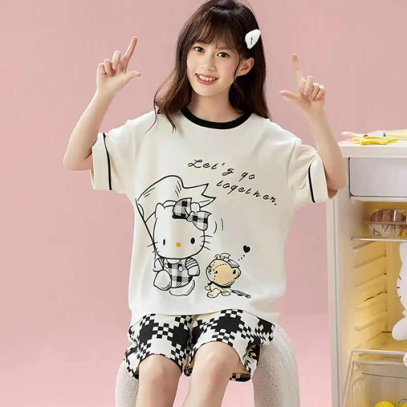 

Girls New Short Sleeved Short Home Suit Set Girls Spring Autumn Pajama Student Parent-Child Style Fashionable Soft Two-Piece Set