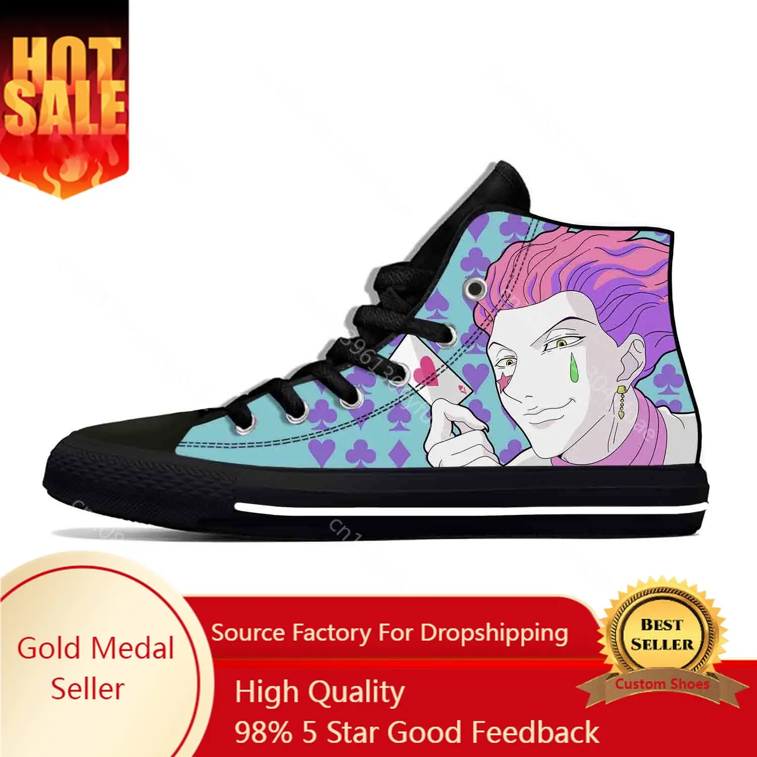 

Hot Summer Japanese Anime Manga Hunter X Hunter Hisoka Morow Casual Cloth Shoes High Top Men Women Sneakers Classic Board Shoes