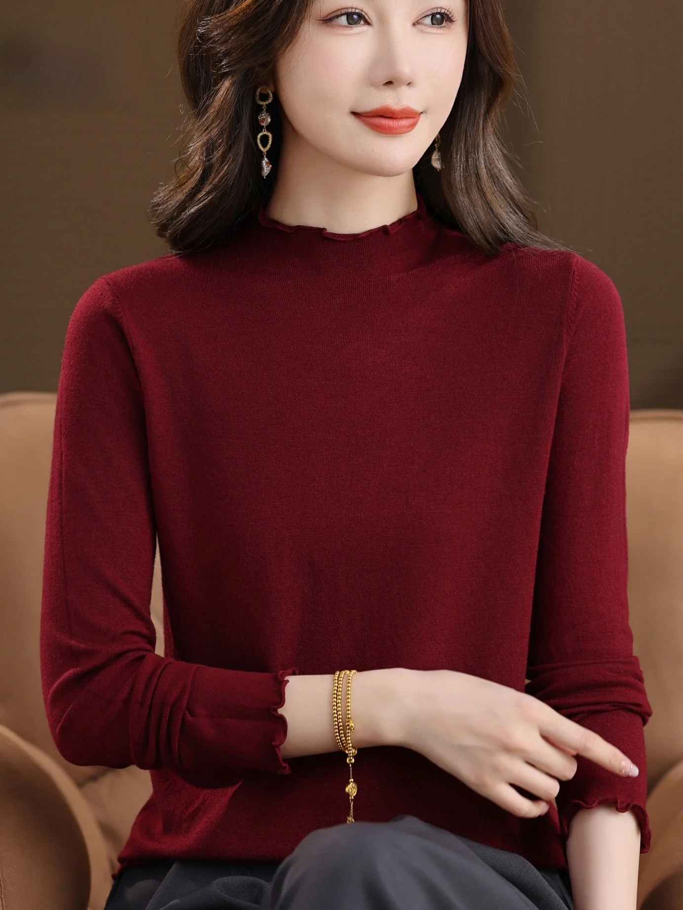 

Winter Thiened Warm Knitted Sweater f High Collar Women's Faion Slimming Base irt Top Trendy Slimming Mommy Wear